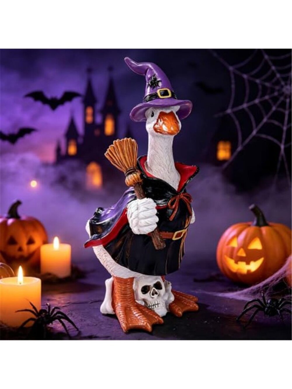 Halloween Witch Goose Statue Resin Skull Skeleton Tabletop Decor